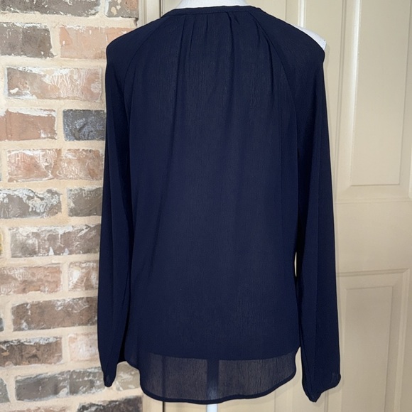 Buckle True Navy Boho Peasant Blouse Cold Shoulder Flowy Lightweight Tie Neck - Picture 9 of 14